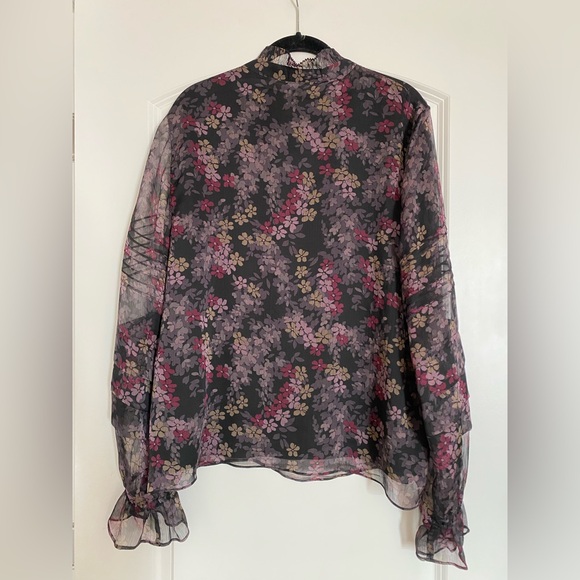 Lauren Ralph Lauren Romantic Georgette Floral Tiered Sleeve Crinkle Blouse - Picture 5 of 5